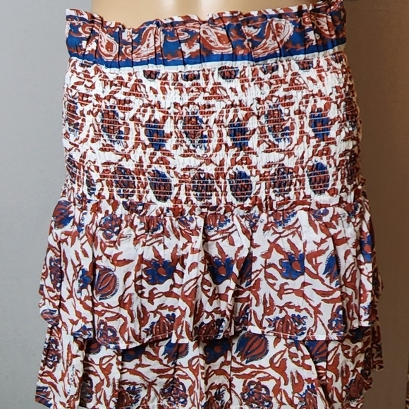 NWT House of Harlow 1960 smocked marbled rust skirt.  L - Picture 11 of 15